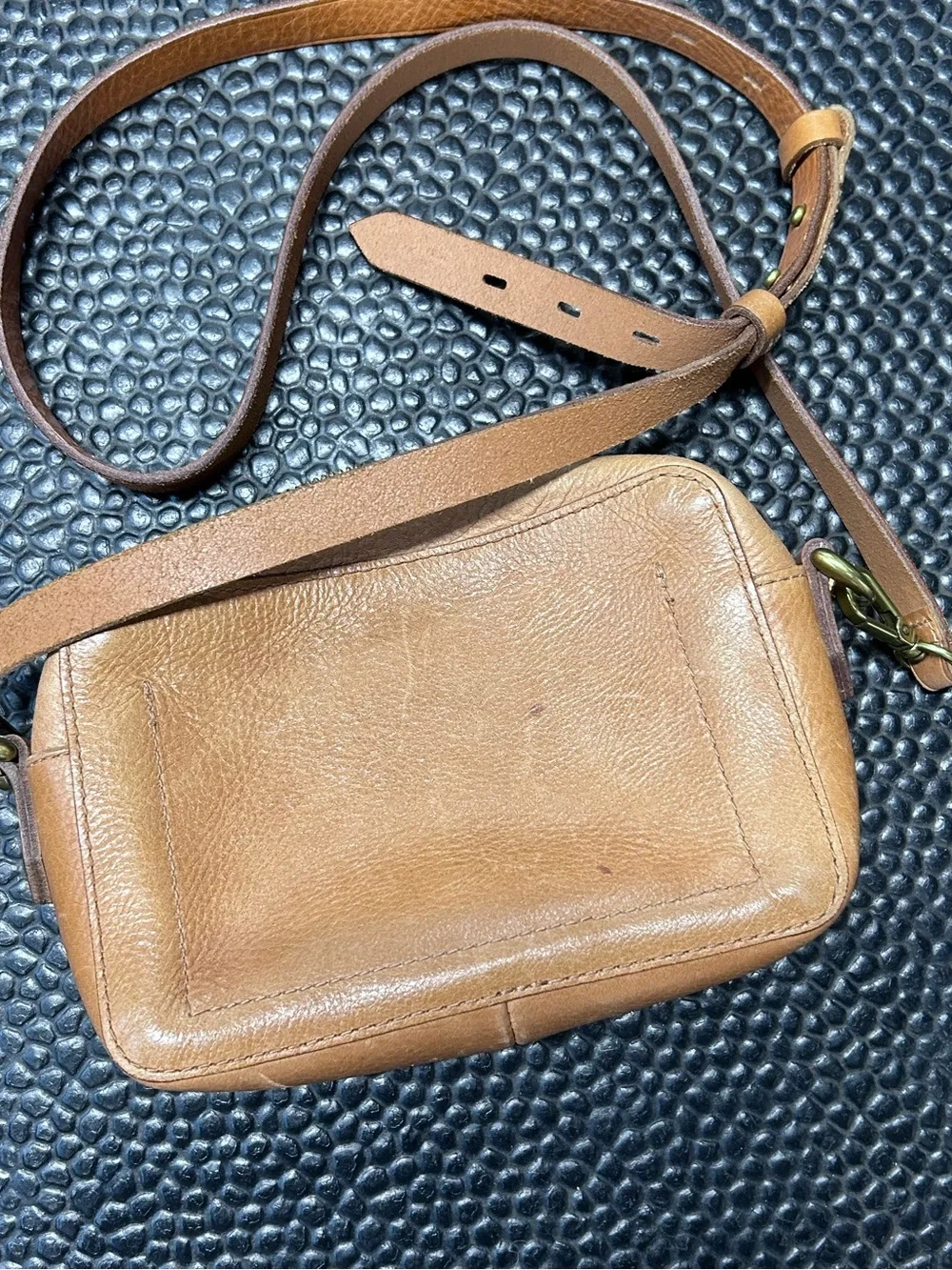 Madewell Leather camera Crossbody Bag with  Striped Adjustable Strap